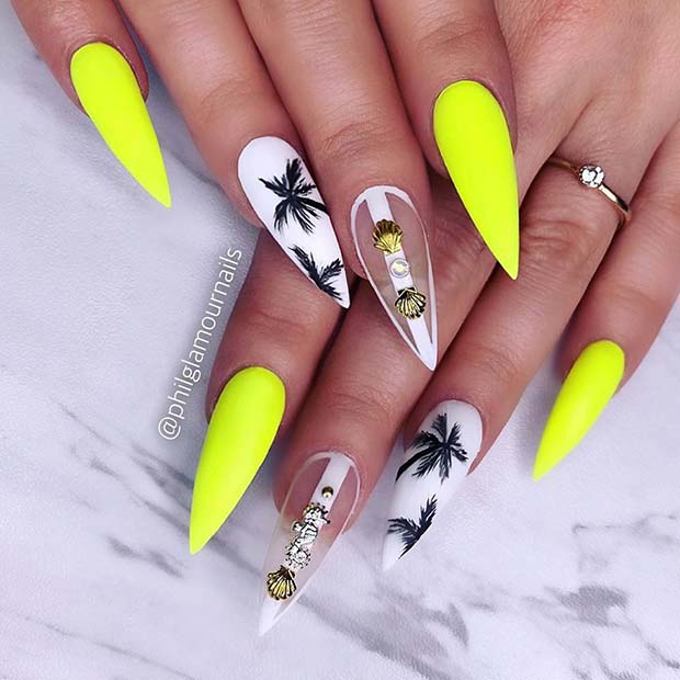 Neon Yellow Stiletto Nails 