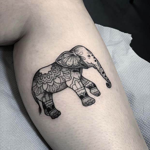 Patterned Elephant Tattoo Idea