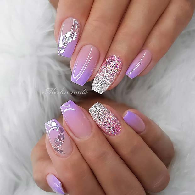 Purple Nails with Sparkle