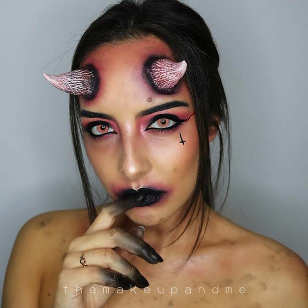 Scary Devil Makeup with Horns