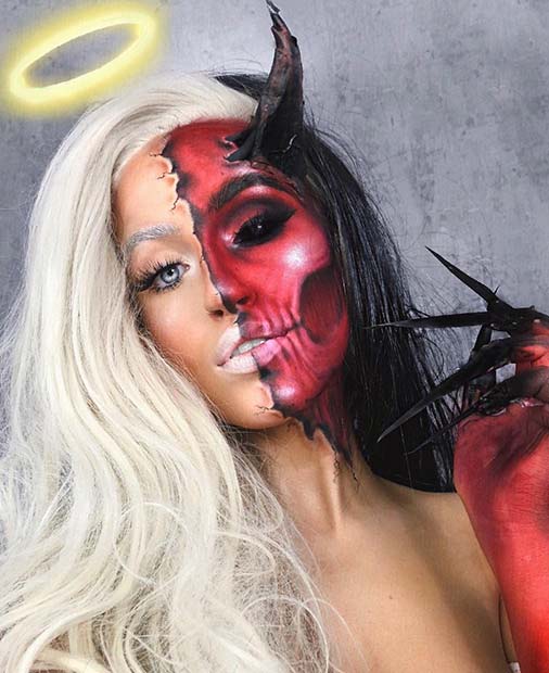 Scary Devil and Beautiful Angel Makeup Idea