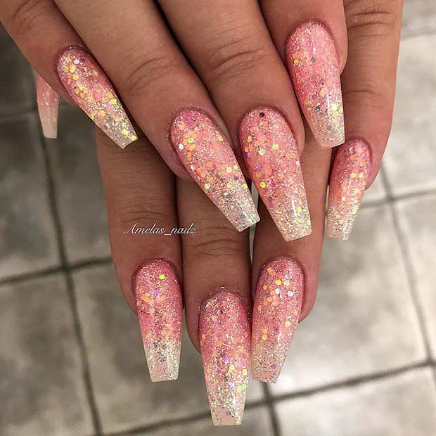 Sparkly Pink Glitter Ombre Nails