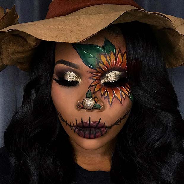 Sunflower Scarecrow Makeup with Sparkle