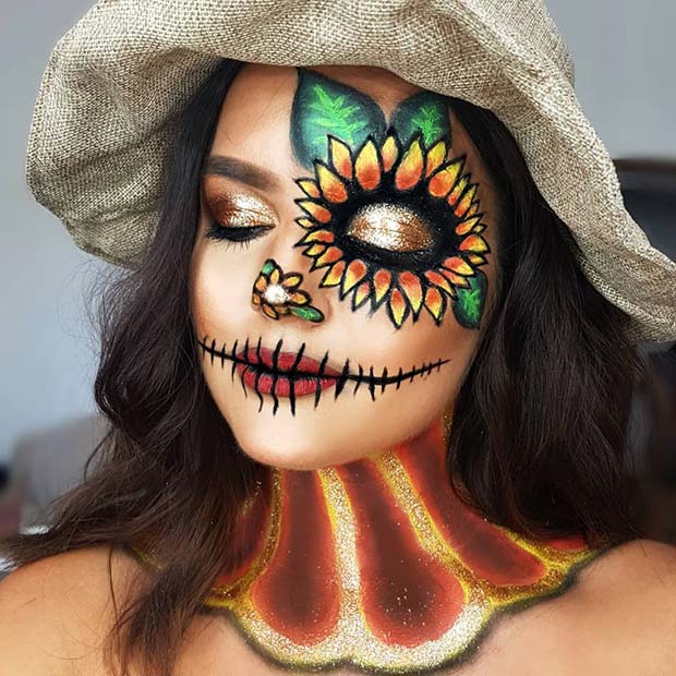 Stunning Sunflower Scarecrow Makeup 