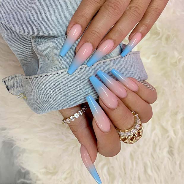 light blue nude nails