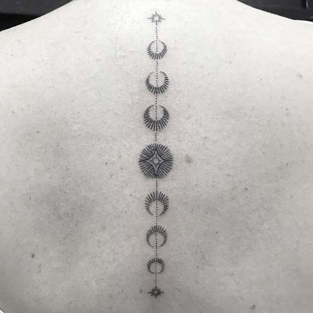 Beautiful and Unique Moon Phase Back Tattoo