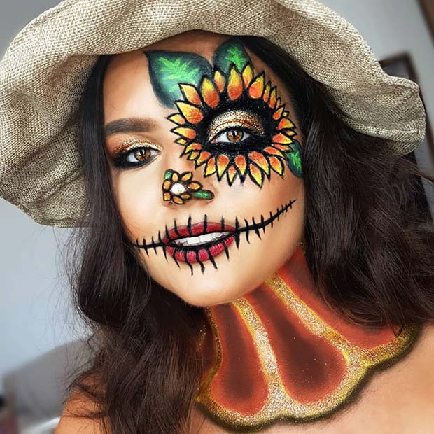 Cute Sunflower Scarecrow Makeup 