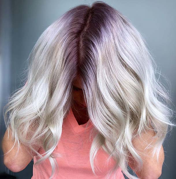 Cute Silver Hairstyle with Purple Roots