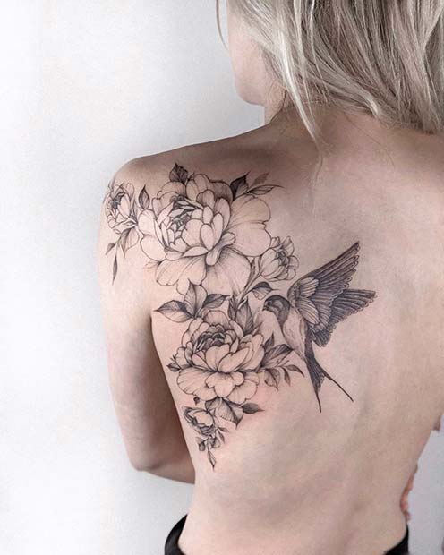 Idea de tatuaje de flor y pájaro