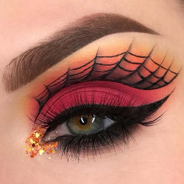 Glam Eyes with a Spider Web Design