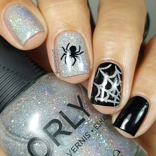 Glittery Spider Nails
