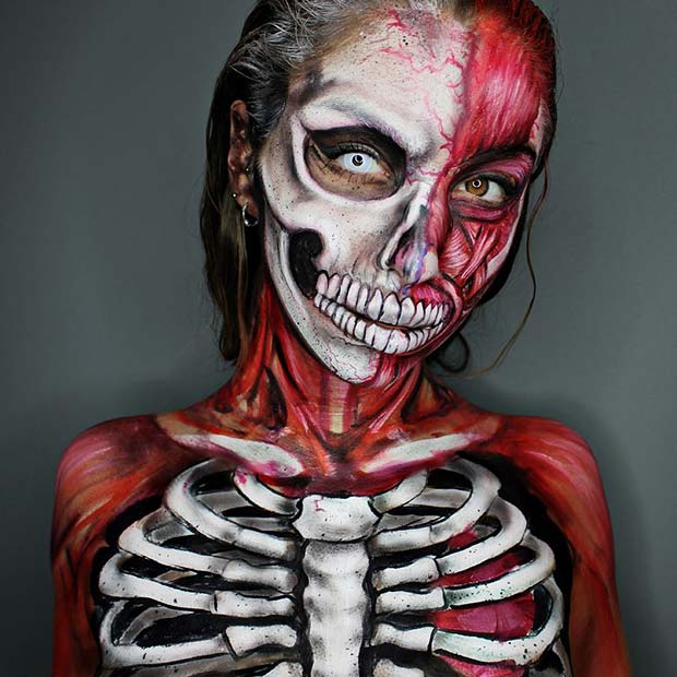 Half Skeleton and Half Muscle Makeup