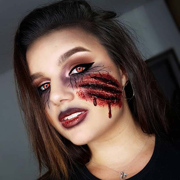 Halloween Makeup with Gory Scratches