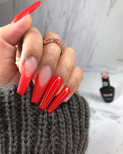 Matte and Glossy Red Nails