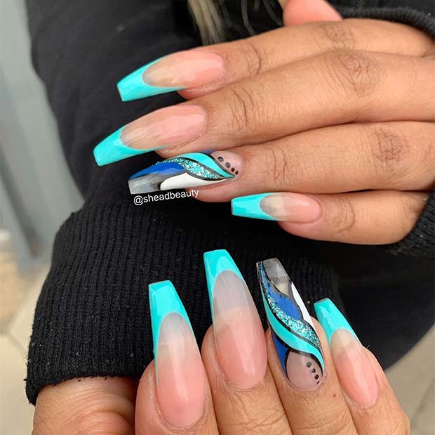 Nails with Bright Blue Tips