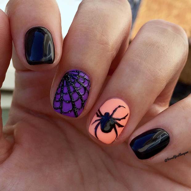 Nails with a Spider and Web Design