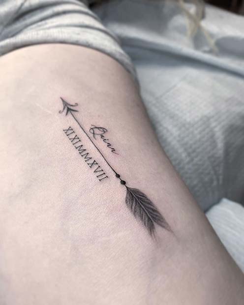 Personalized Tattoo with Roman Numerals and an Arrow