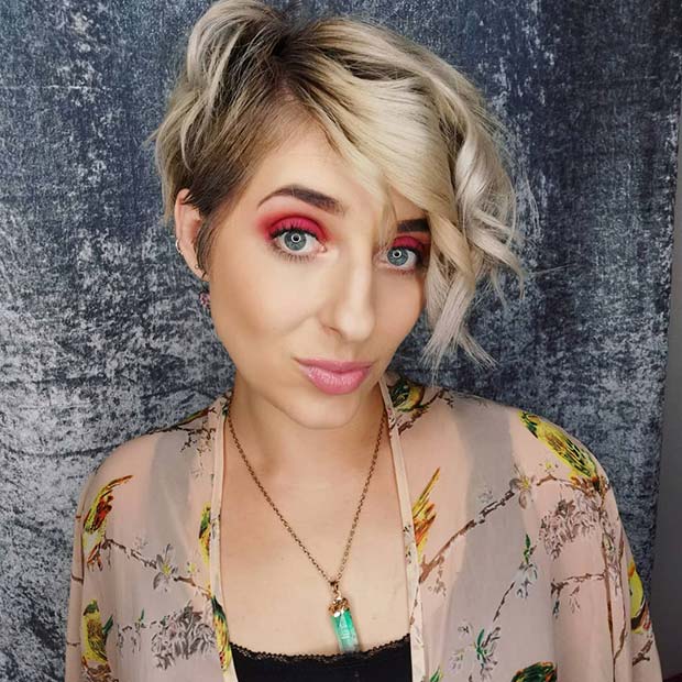 Blonde Pixie Cut with Curly Bangs