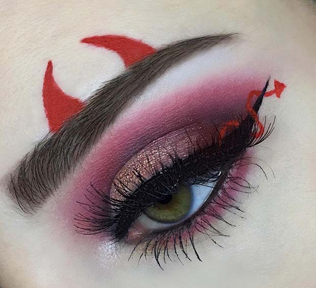 Pretty Eye Makeup with Red Devil Horns and Tail