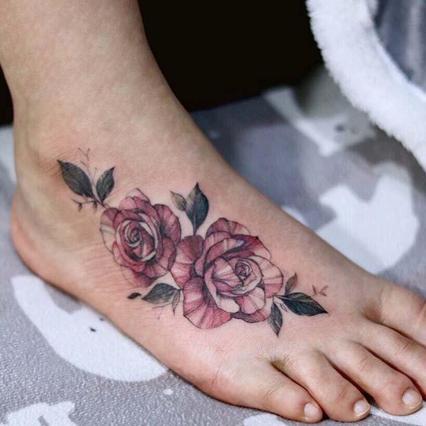 Red Rose Foot Tattoo Design