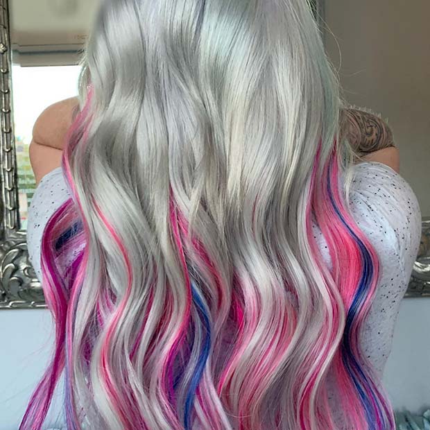 Silver Hair with Bold Highlights