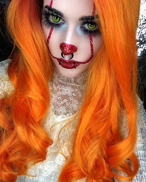 Sparkly Pennywise Makeup for Halloween