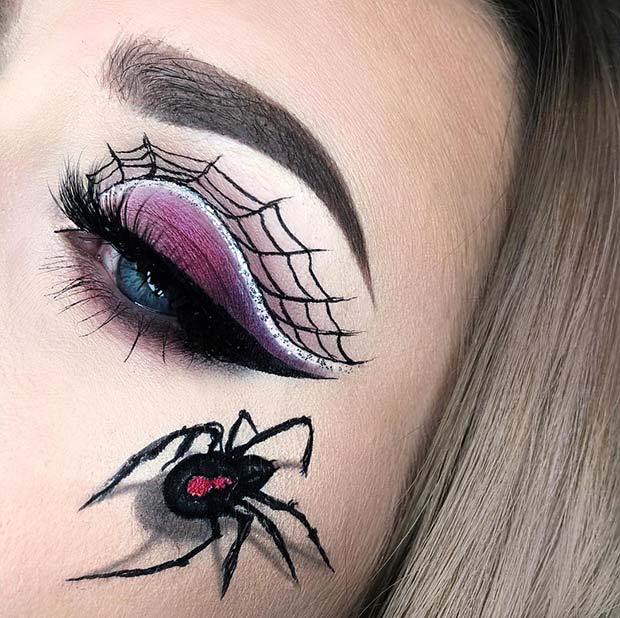 Spider Web Makeup with a Scary Spider