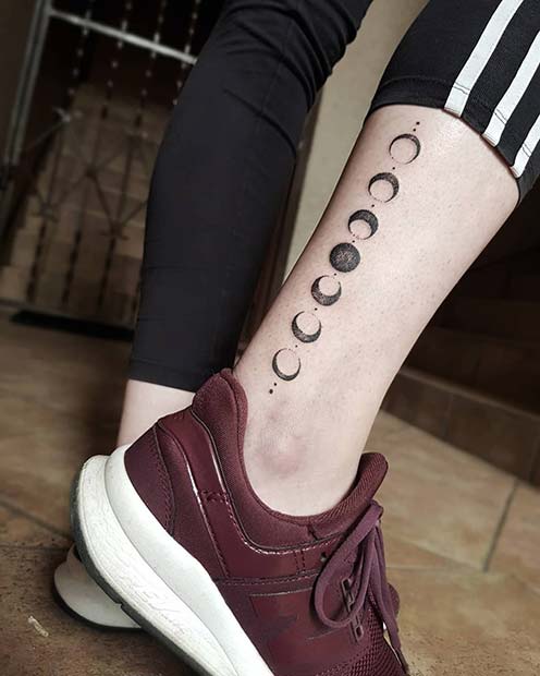 moon phases tattoo leg