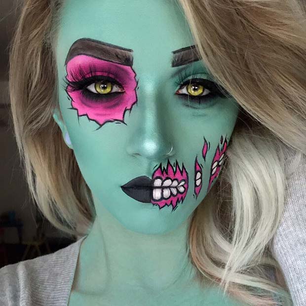Unique and Bold Pop Art Zombie Makeup 