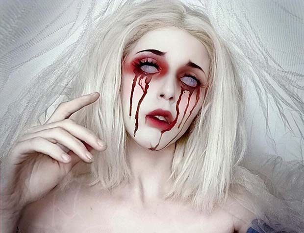 White Ghost Makeup with Blood