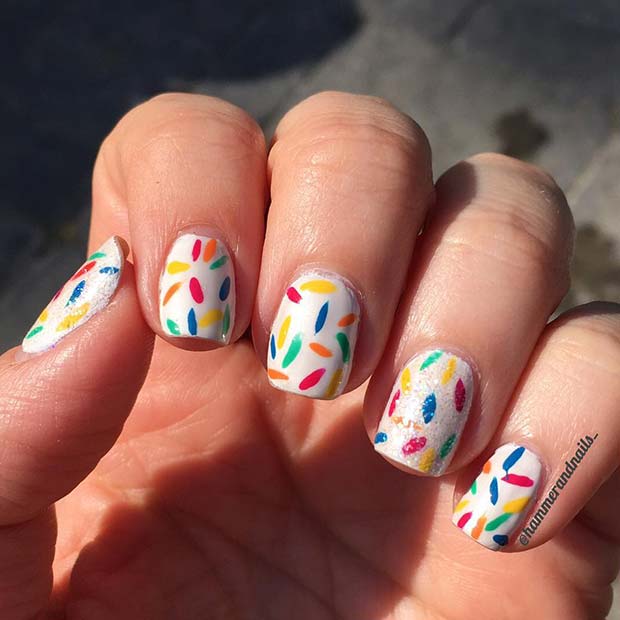 White Nails with Sprinkles
