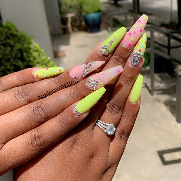 Matte Neon Nails with Polka Dots