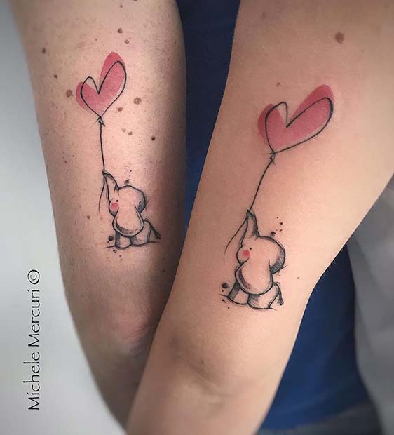 Adorable Matching Elephant Tattoos