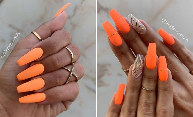 Orange Nail Designs - OMBRE NAILS WITH RHINESTONES Next, we have a chic  ombre nail design to show you. Three of the visible nails feature an ombre  design and there are two