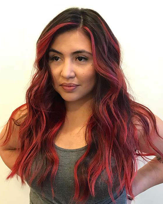 23 Ways to Rock Black Hair with Red Highlights | StayGlam