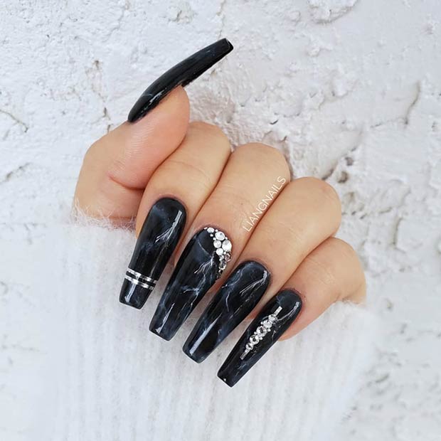 Black Marble Coffin Nails