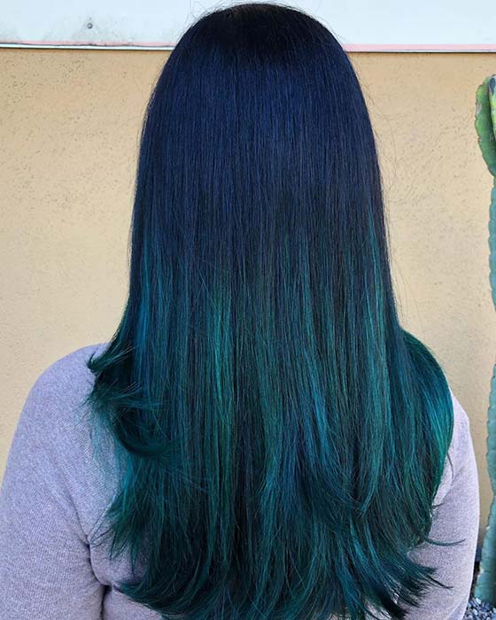 Blue Black to Teal Ombre Hair