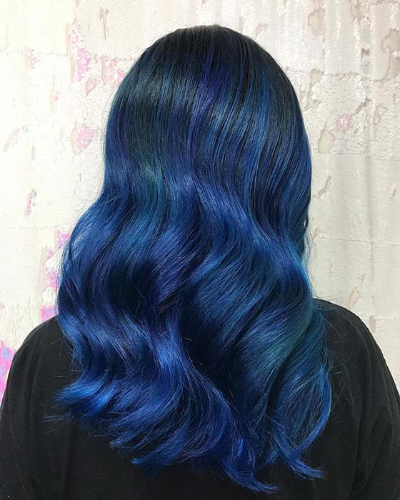 My navy blue hair has faded into an awesome (what I'm calling) scarab wing  teal! : r/FancyFollicles
