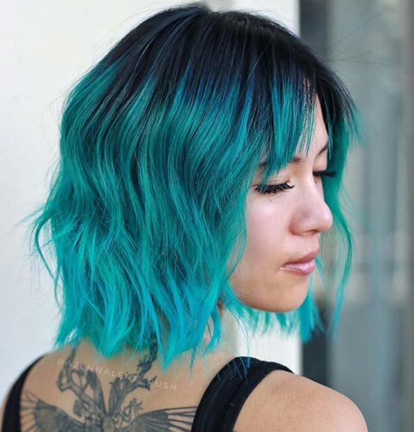 Blue Black to Turquoise Hair