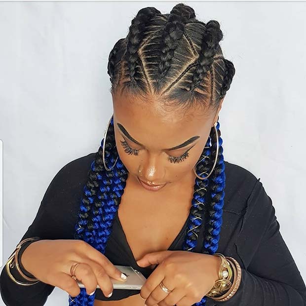 Bold Black and Blue Cornrows