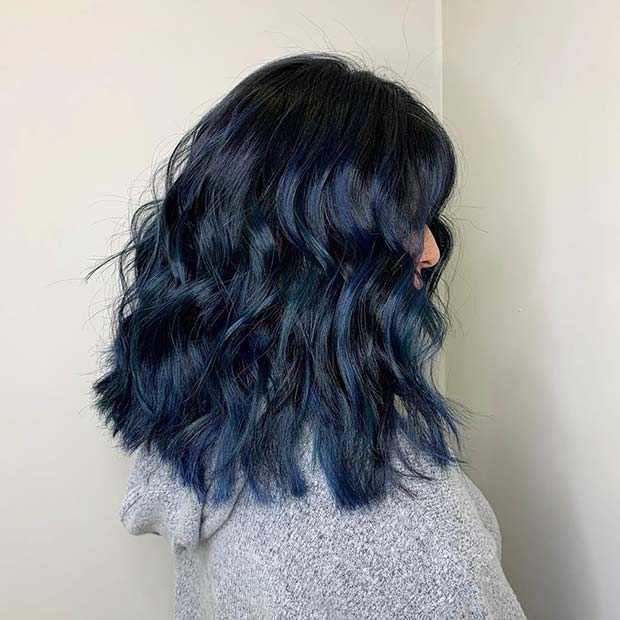 Bold Blue Black Medium Hair