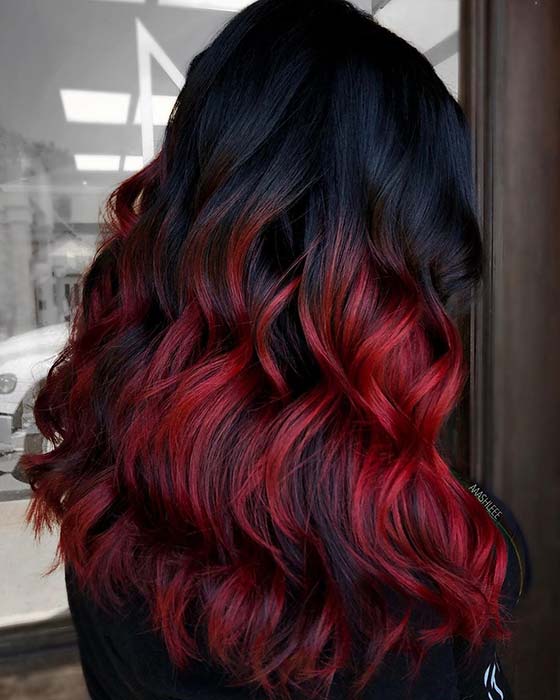 23 Ways to Rock Black Hair with Red Highlights - StayGlam