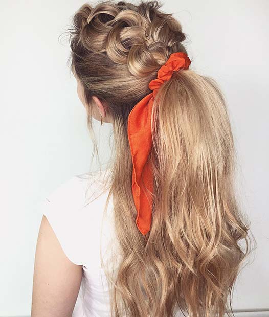Braided Half Up Style with a Vibrant Accessory