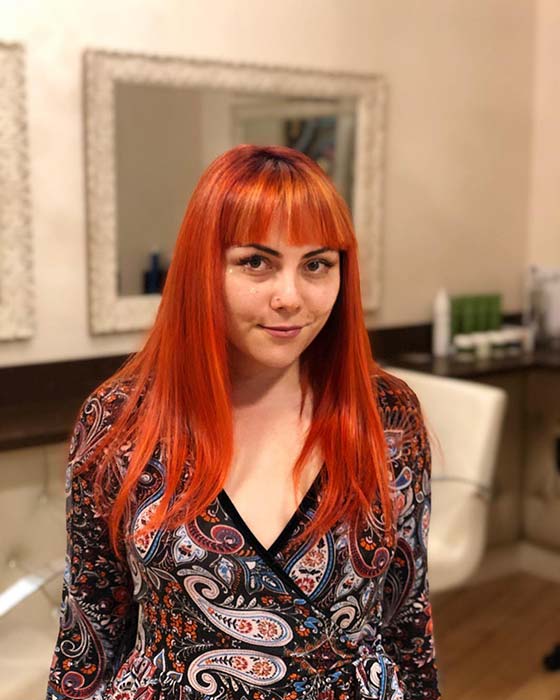Bright Orange Hair with Bangs