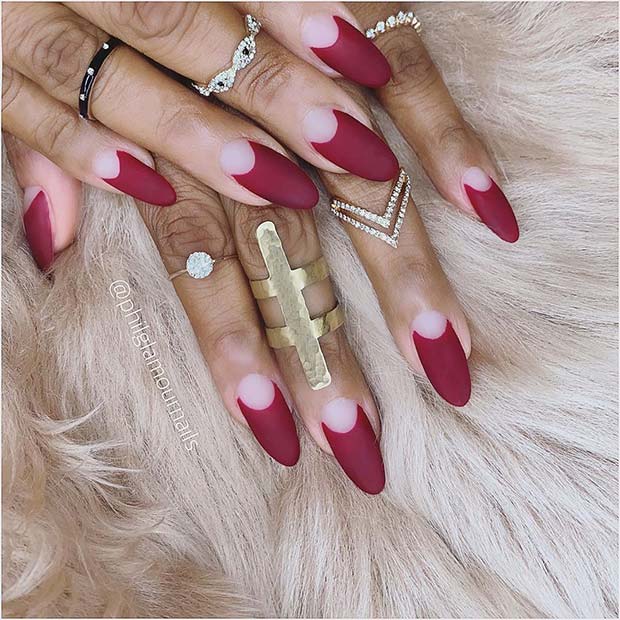 Matte Burgundy Nails with Cuticle Art