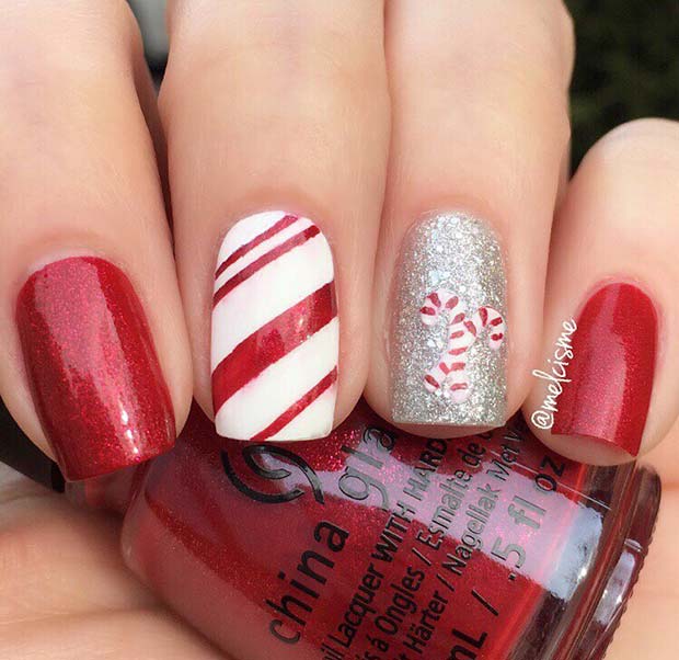 Candy Cane Christmas Nails