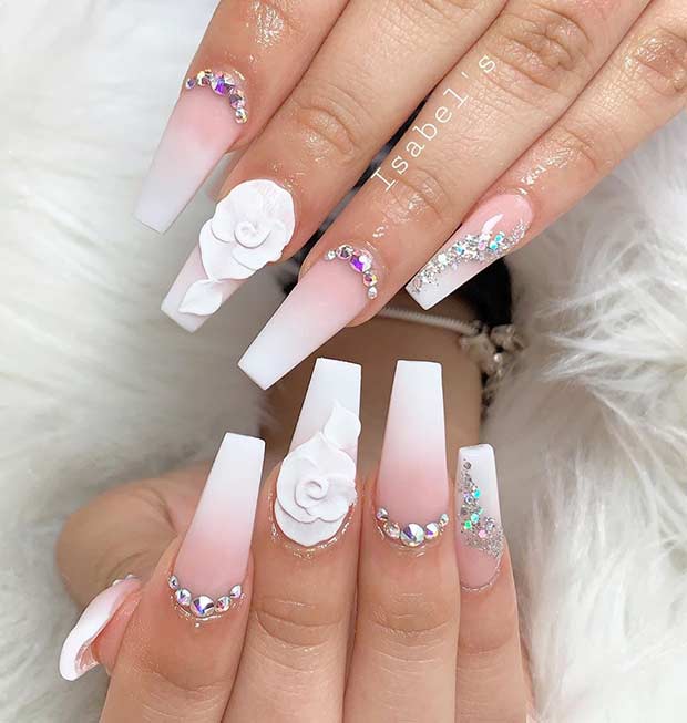 Elegant White Coffin Nails