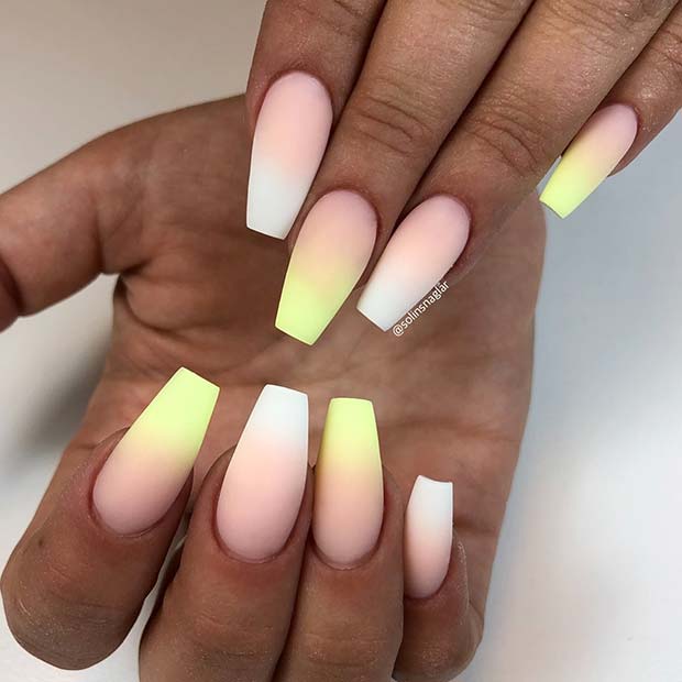 Matte French Ombre Nails with a Pop of Yellow 