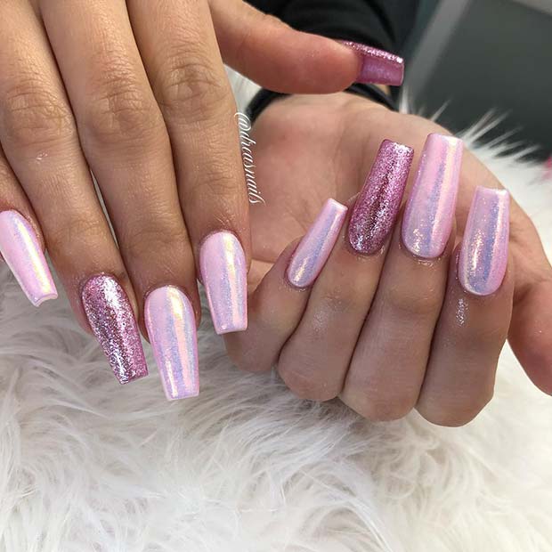 Glam Pink Nails with Glitter