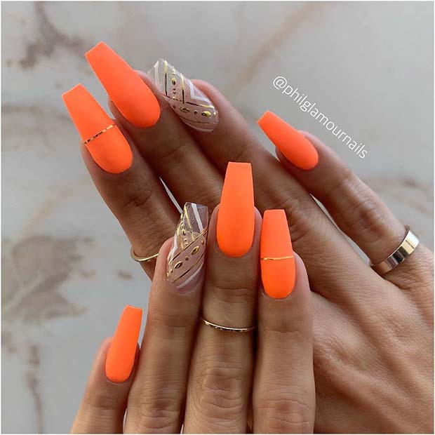 Matte Neon Orange Nails